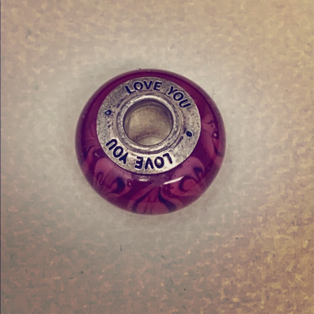 Red and pink heart glass bead charm